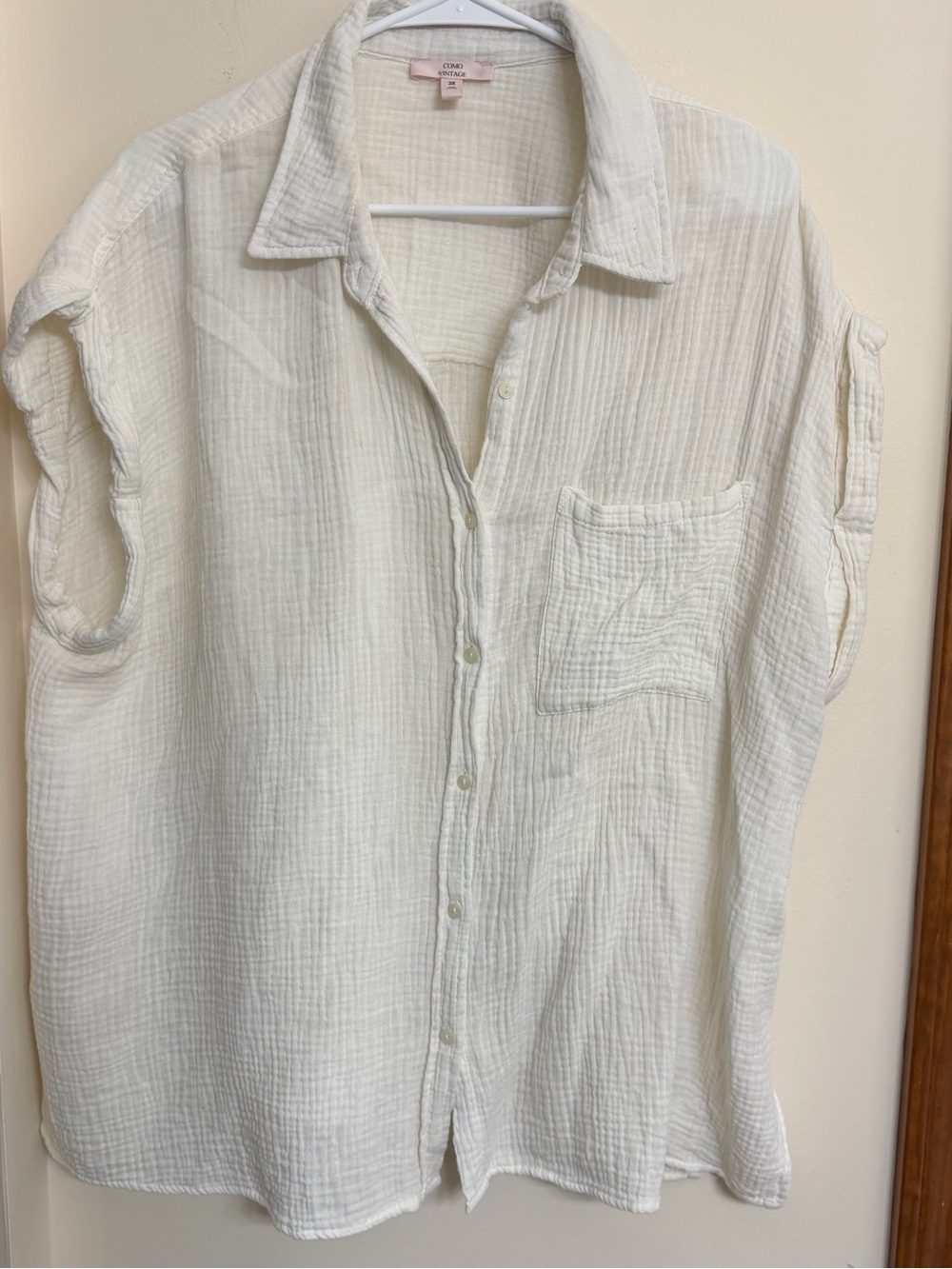 Como Vintage Cream Button-Down Gauze Shirt